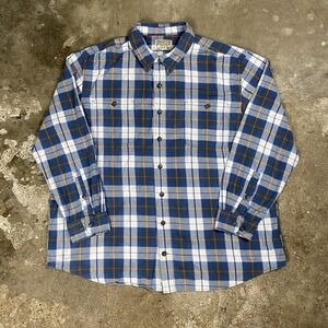 Duluth Trading Button Down Shirt Size 3XL Tall Blue Orange Plaid Work Wear